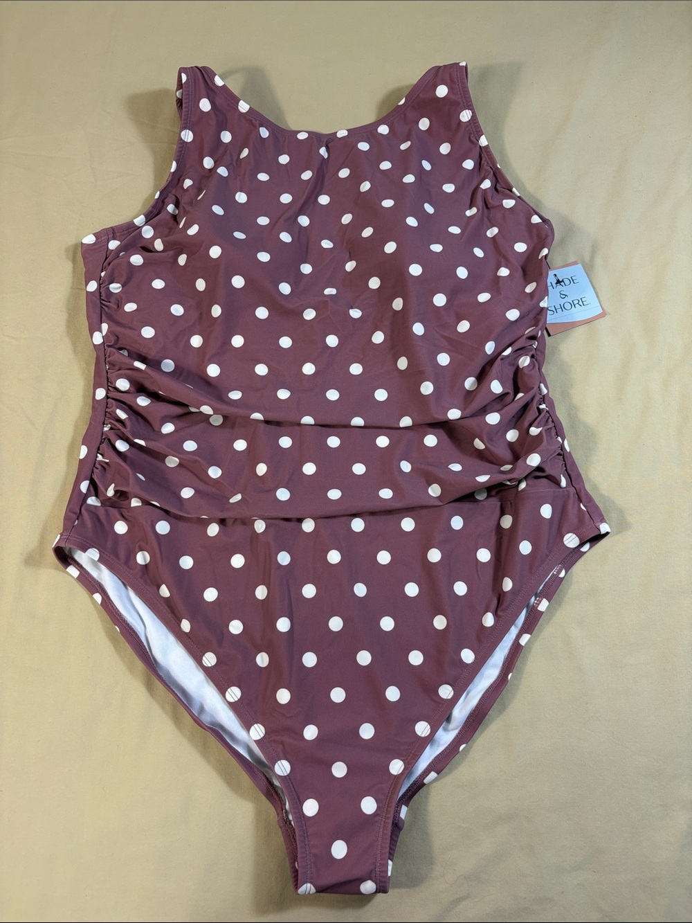 Shade & Shore Polka Dot Tummy Control One Piece Swimsuit Mauve Pink Size 24 NEW